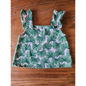 Girls Janie and Jack Green Pink Tropical Palm Leaf Tank Top Size 6
